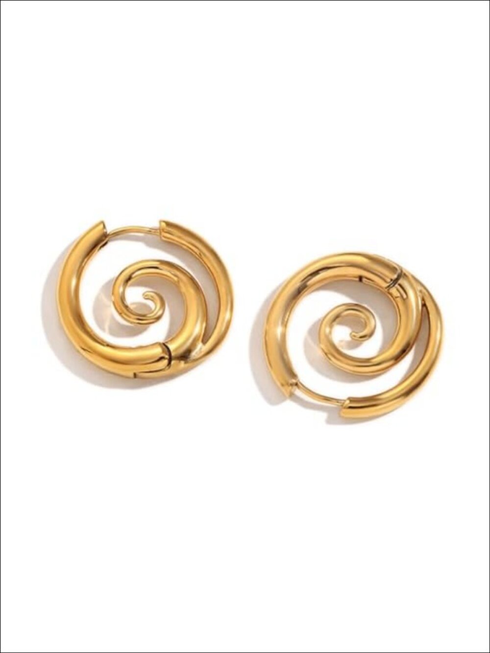 Sea Wave Spiral Hoop Earrings Stainless Steel 18K Golden Plated Huggie Hoops